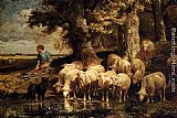 A Shepherdess With Her Flock by Charles Emile Jacque